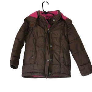 Mini Boden Kids Jacket Vest Removable Hood 3-4Y Brown & Pink Polyester & Acrylic
